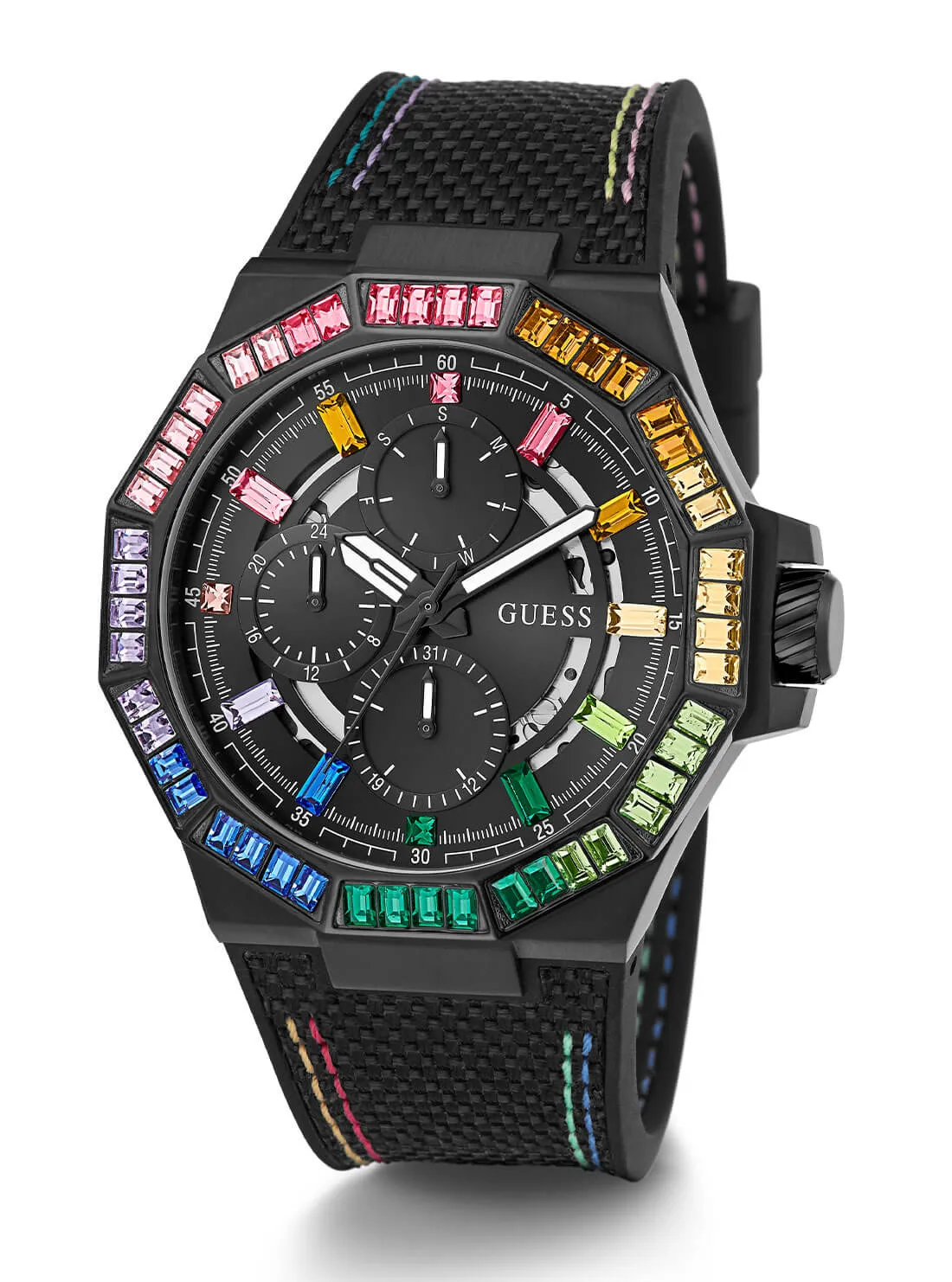 Black Energy Multi Crystal Silicone Watch