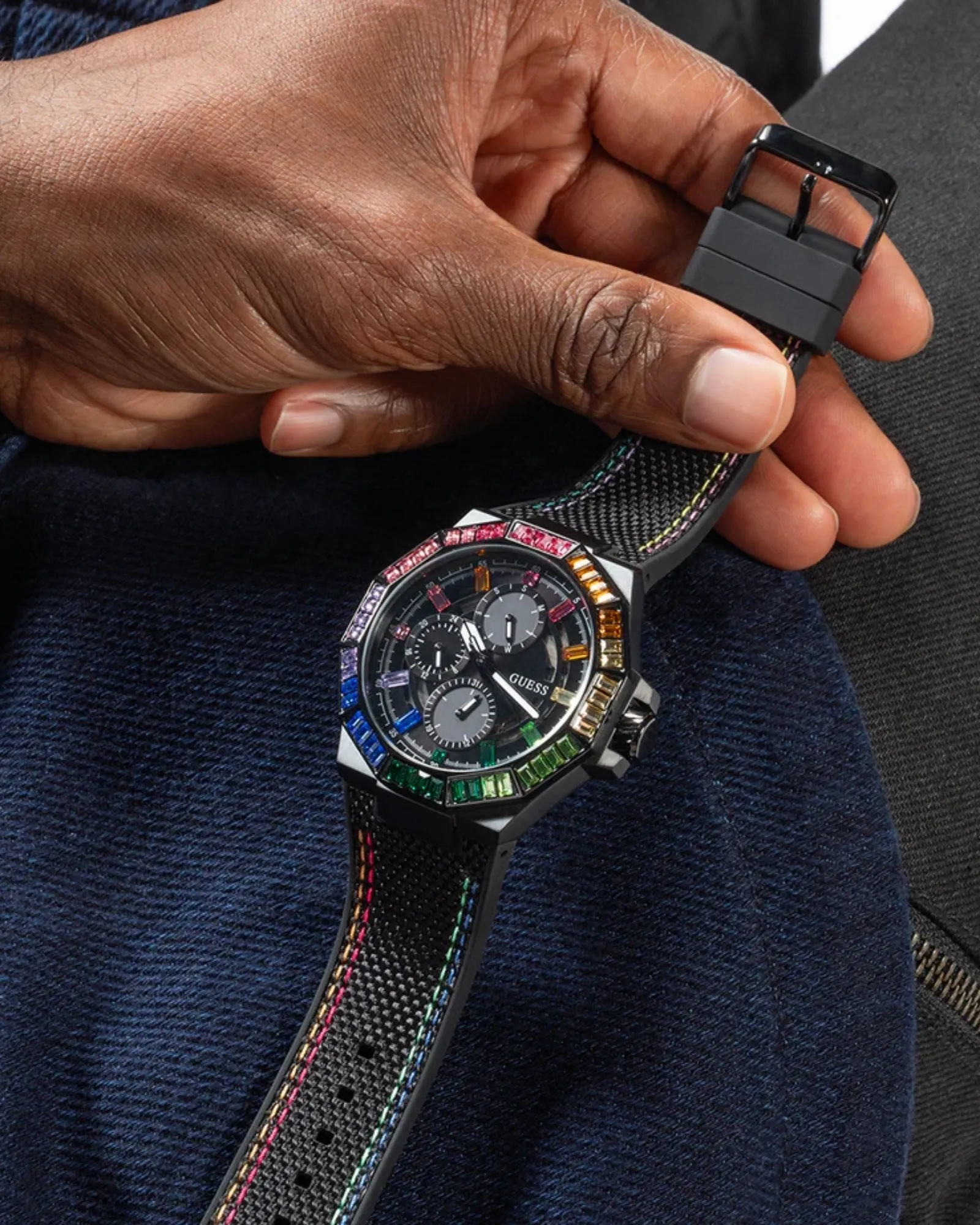 Black Energy Multi Crystal Silicone Watch