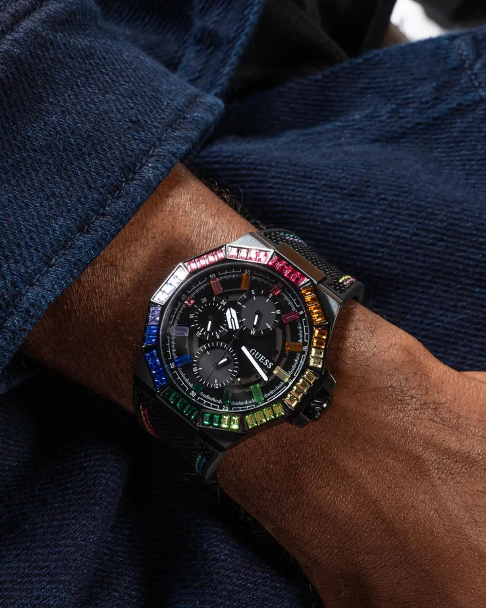 Black Energy Multi Crystal Silicone Watch