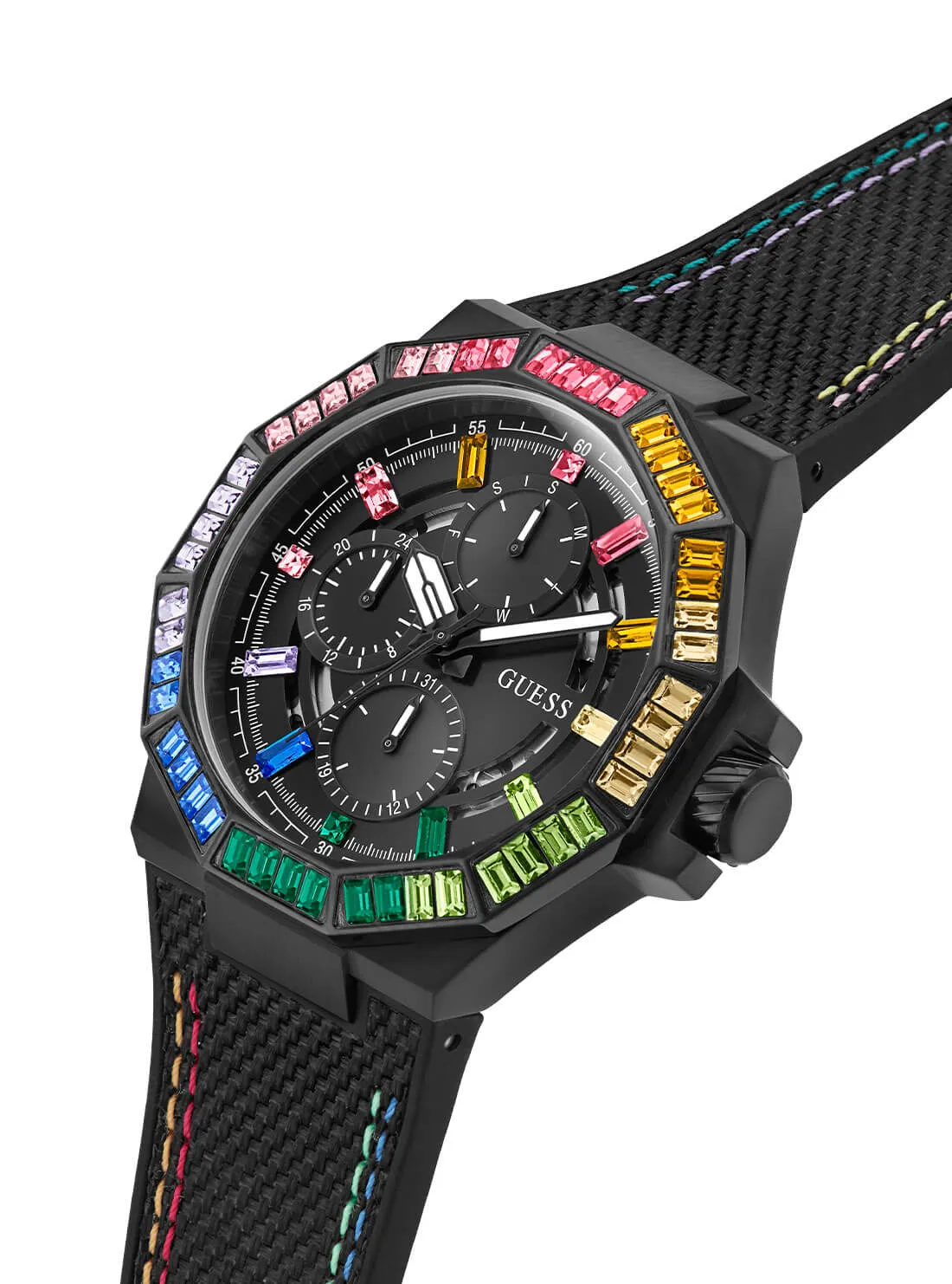 Black Energy Multi Crystal Silicone Watch