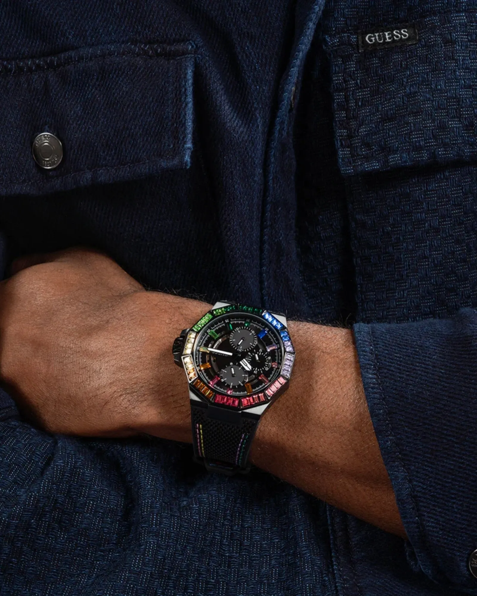 Black Energy Multi Crystal Silicone Watch