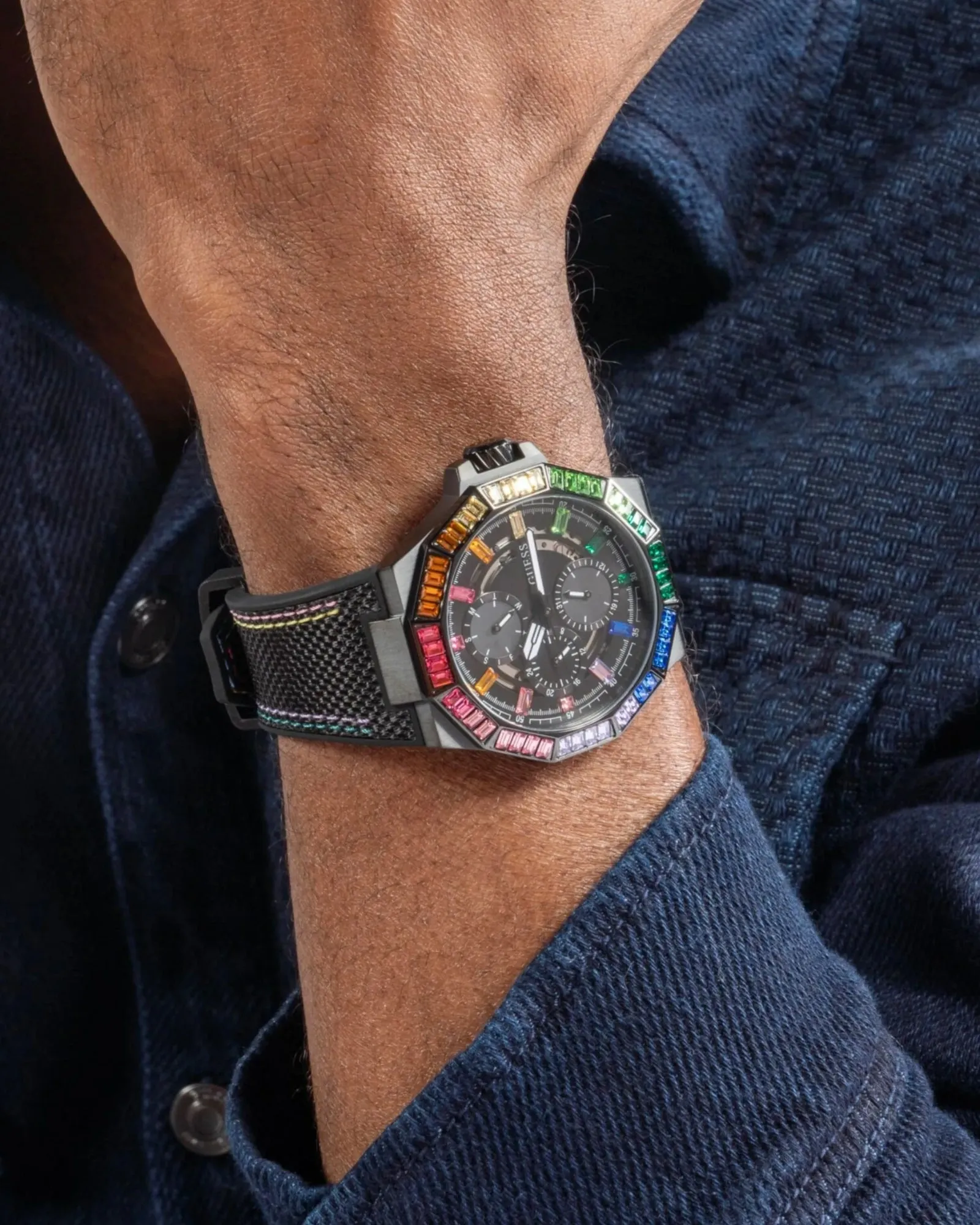 Black Energy Multi Crystal Silicone Watch