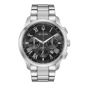 Bulova Men's Chronograph Watch - Classic Quartz Black Dial Steel Bracelet | 96B288