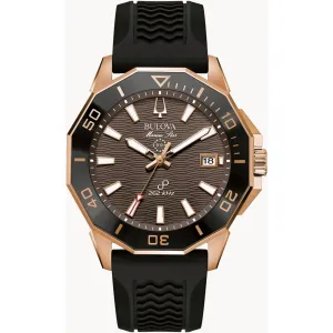 Bulova Men's Watch - Marine Star Brown Dial Rose Gold Case Black Strap | 98B421