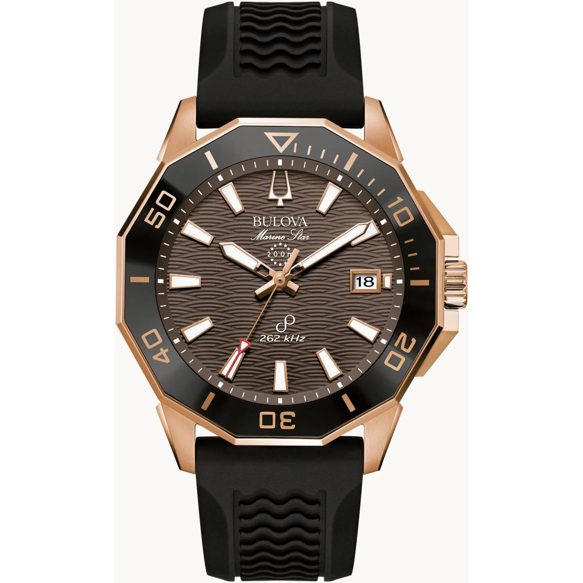 Bulova Men's Watch - Marine Star Brown Dial Rose Gold Case Black Strap | 98B421