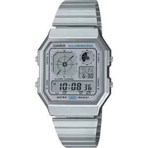 Casio Unisex Watch World Time Silver and Grey Digital Dial Bracelet A130WE-7ACF