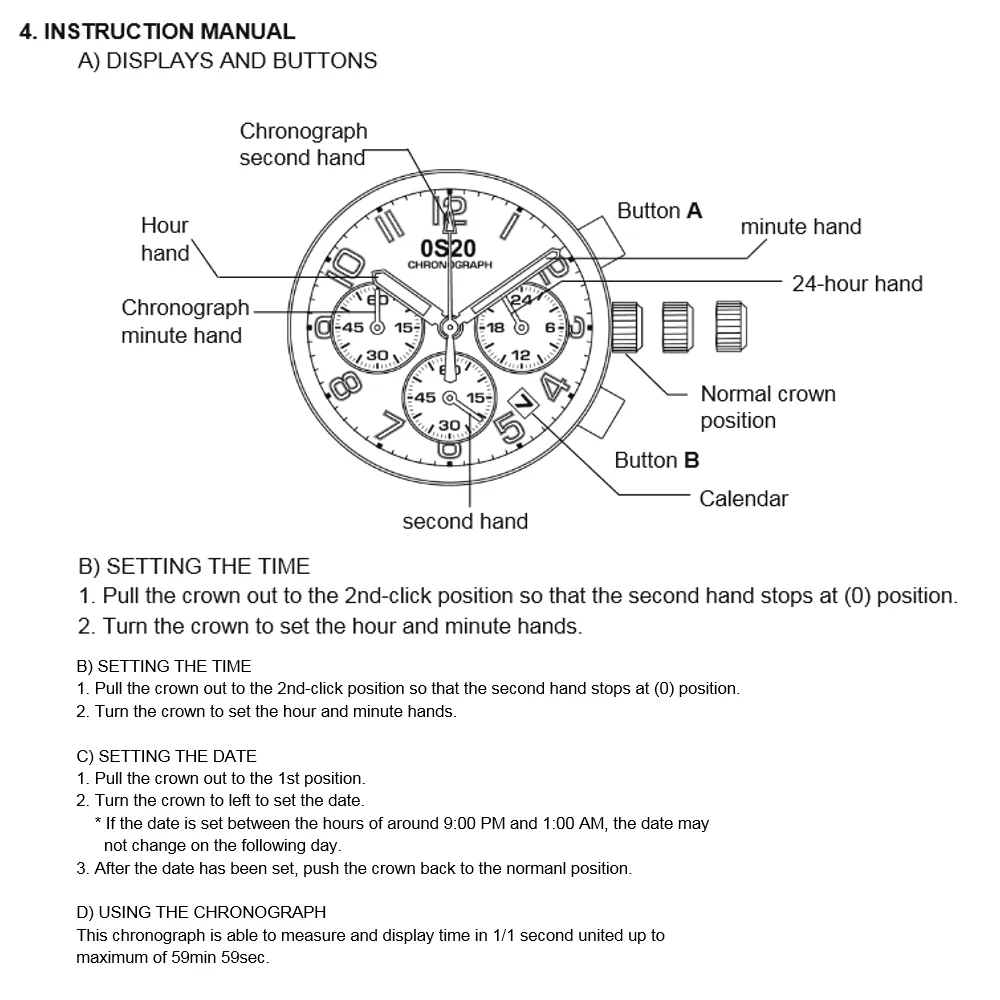 Chronograph Movement MIYOTA 0S20 Display At 4:30