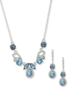 Cluster Pendant Necklace/Earring Set - Denim Blue