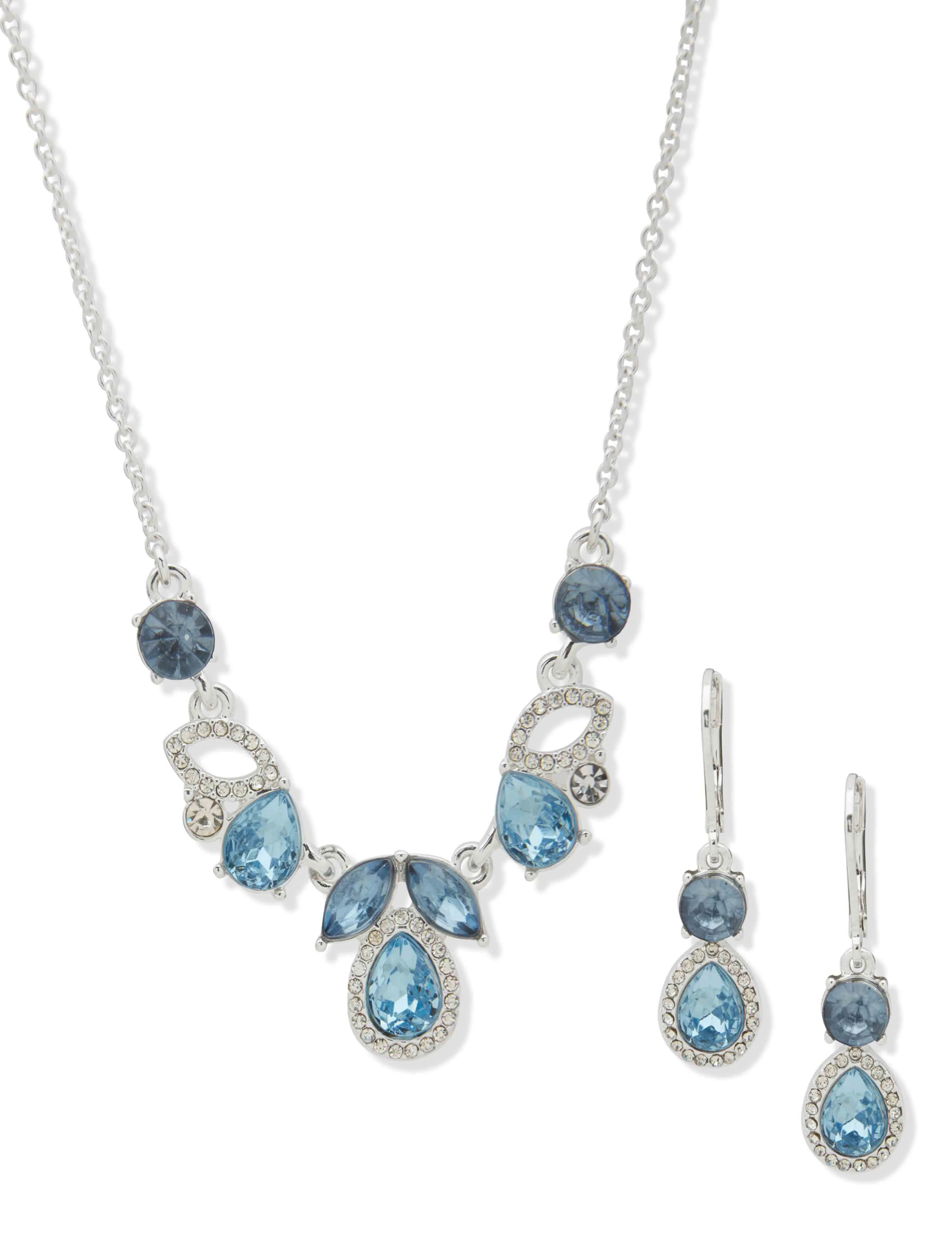 Cluster Pendant Necklace/Earring Set - Denim Blue
