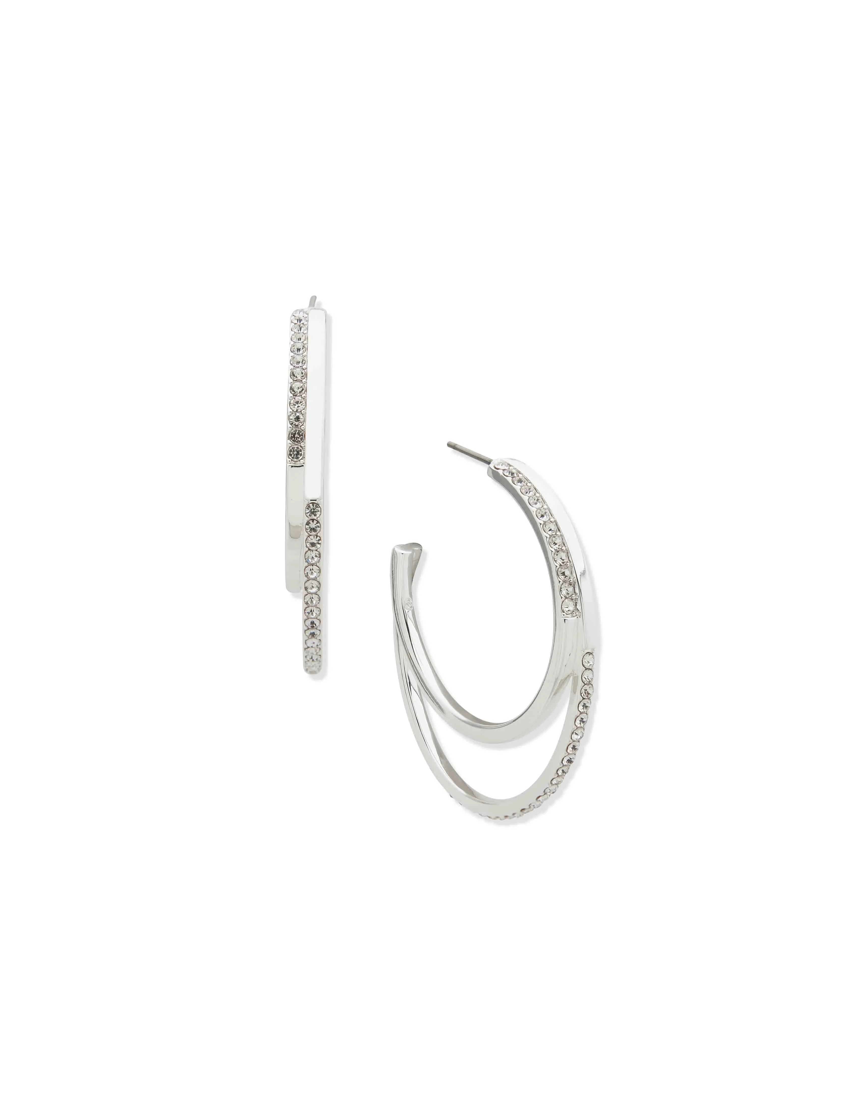 Double Row Hoop - Silver/Crystal