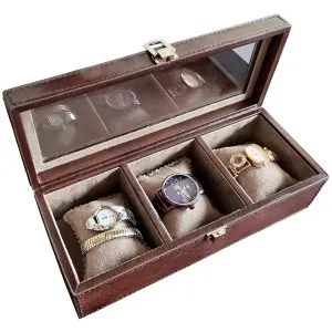 Elite Leather Watch Case - 3 Slots (Brown)