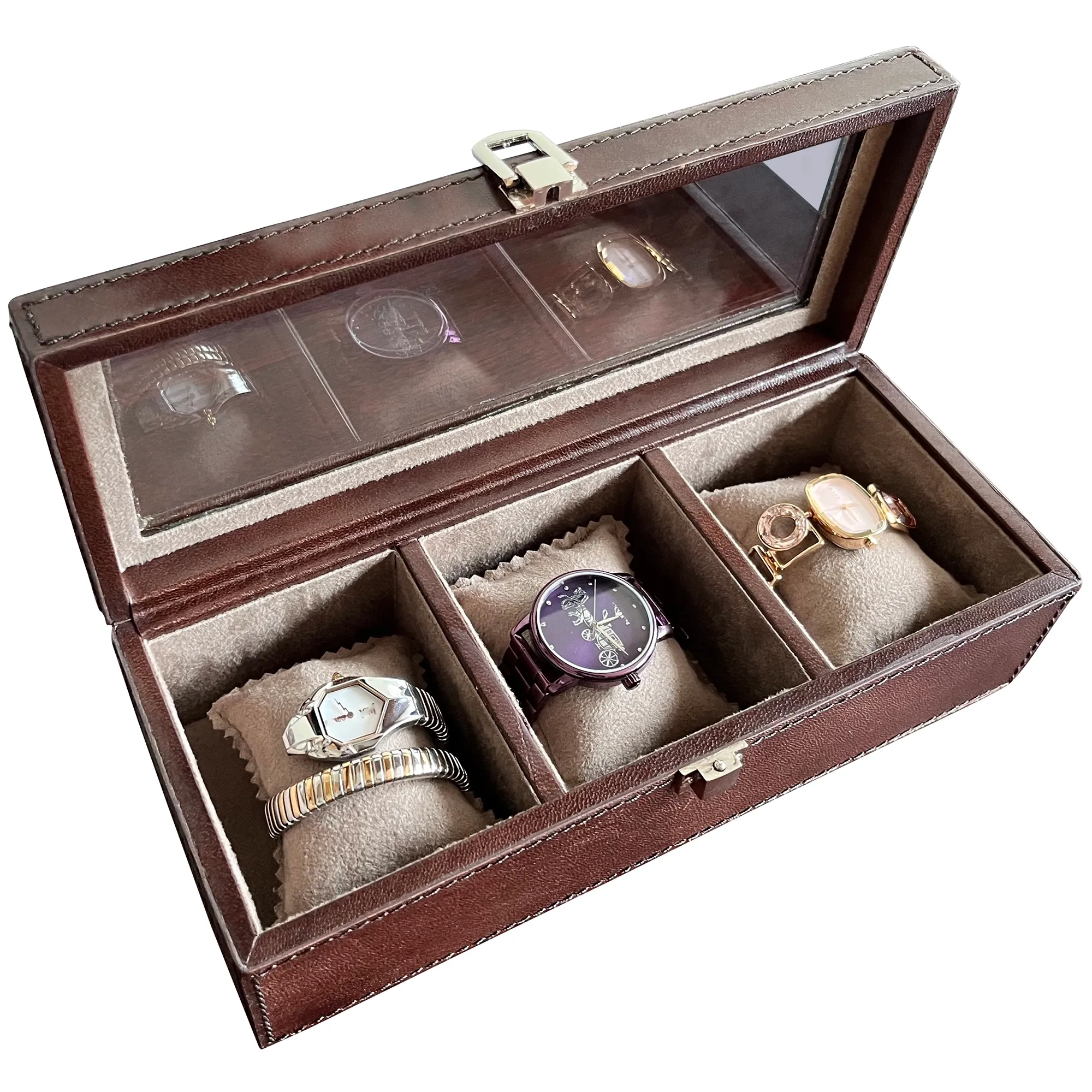 Elite Leather Watch Case - 3 Slots (Brown)
