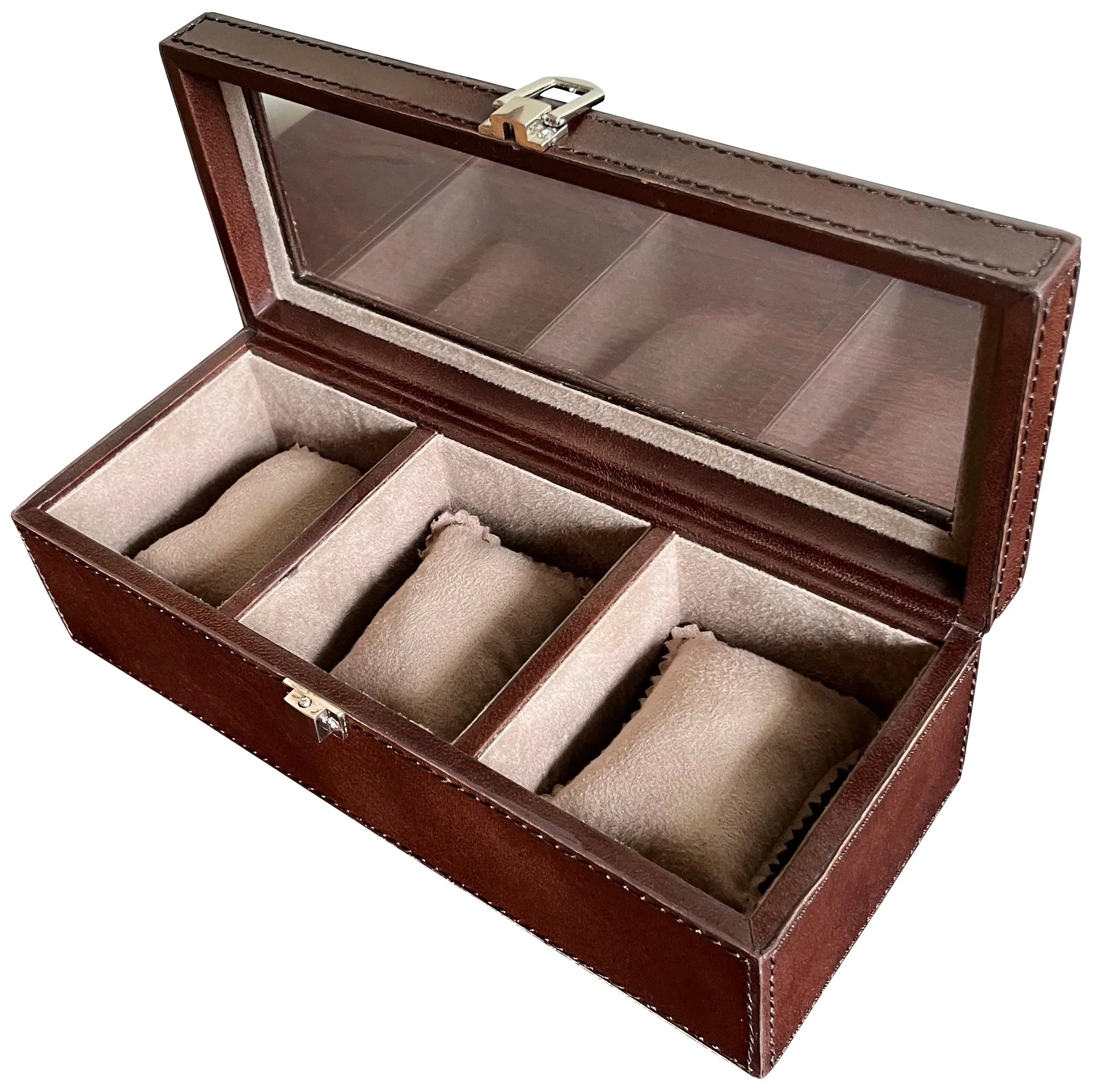 Elite Leather Watch Case - 3 Slots (Brown)
