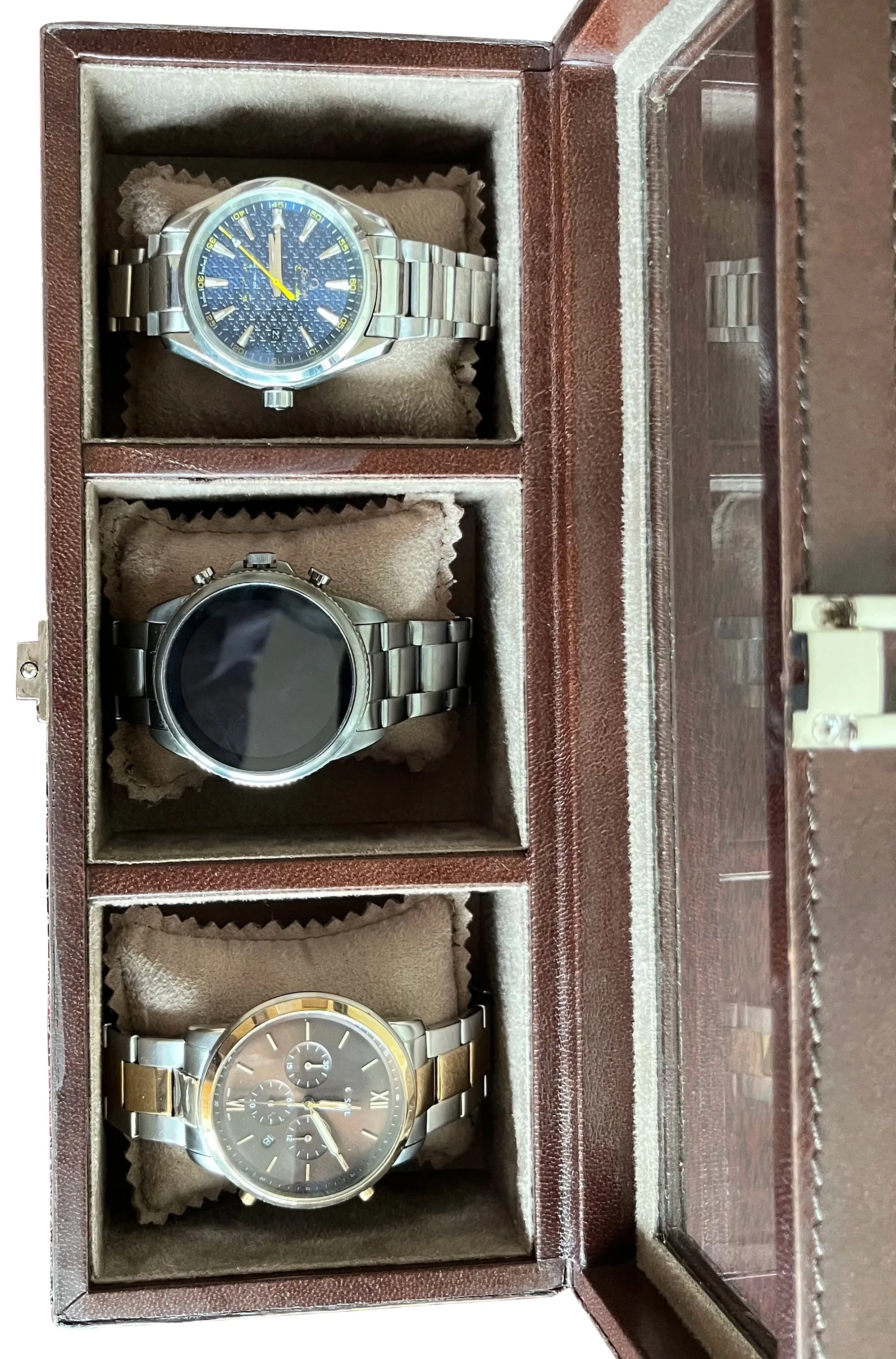 Elite Leather Watch Case - 3 Slots (Brown)