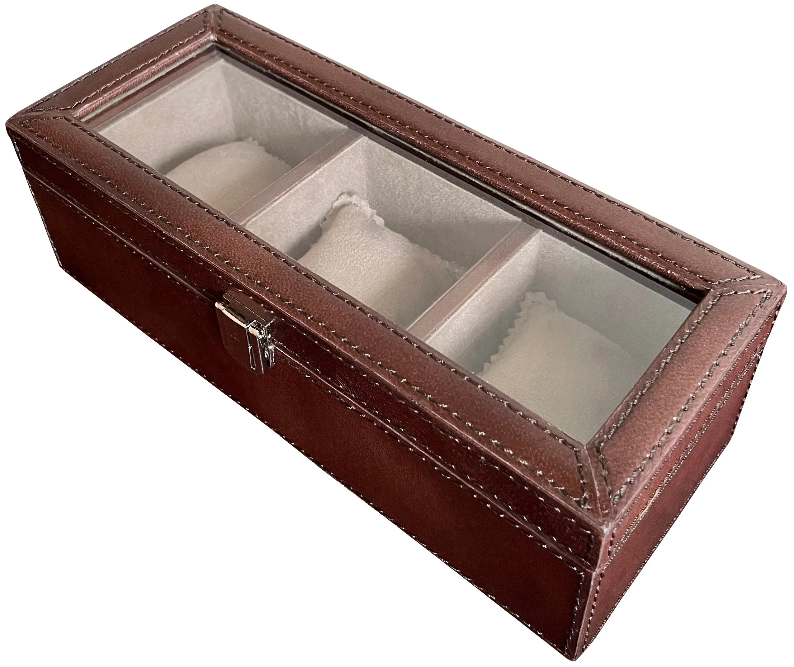 Elite Leather Watch Case - 3 Slots (Brown)