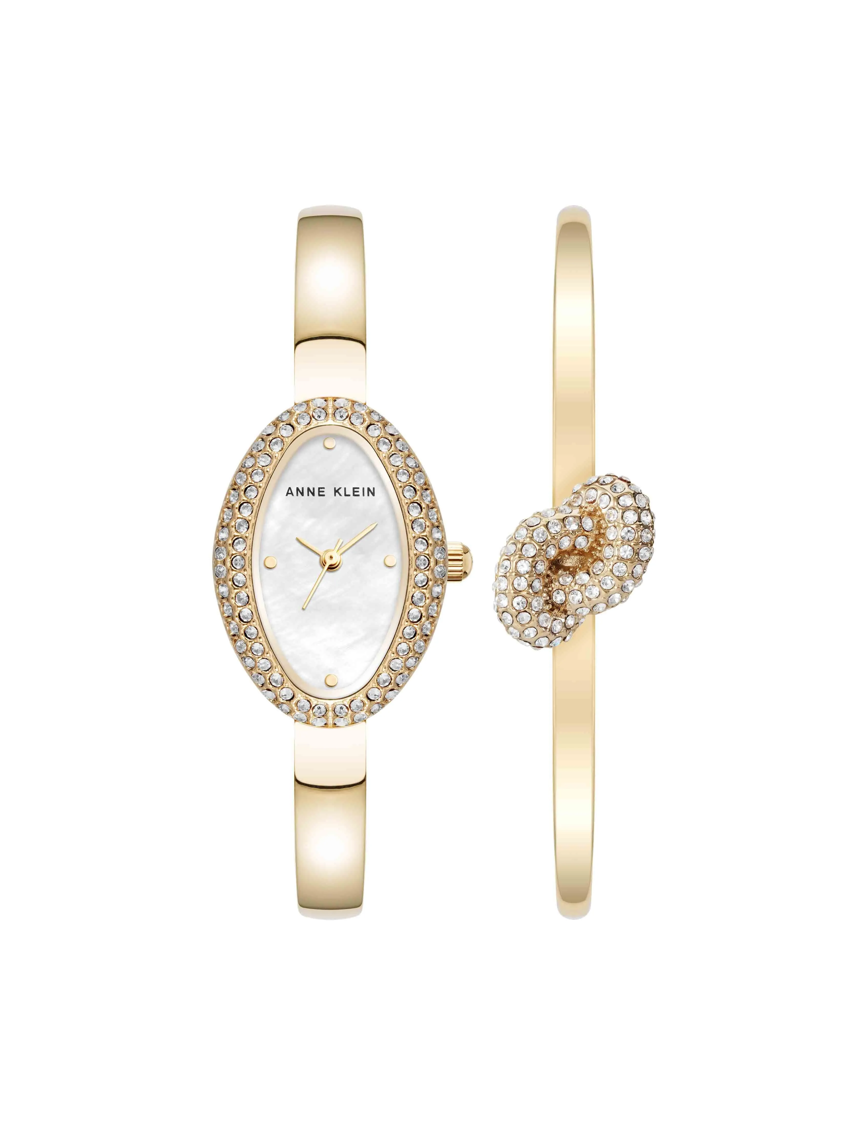 Estate Oval Crystal Accented Bangle Watch Set
