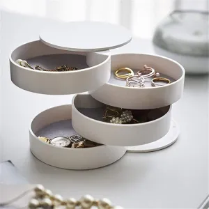 Fashion 4-Layer Rotatable Jewelry Accessory Storage Tray with Lid Birthday Gift