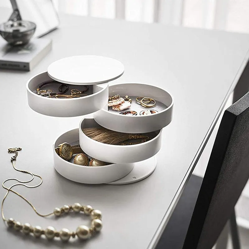 Fashion 4-Layer Rotatable Jewelry Accessory Storage Tray with Lid Birthday Gift