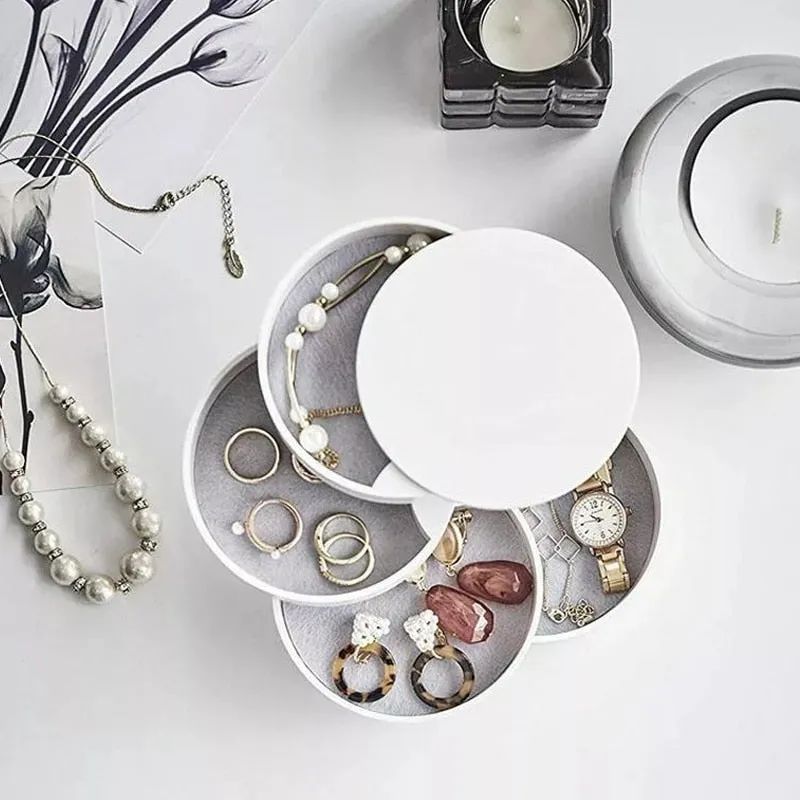 Fashion 4-Layer Rotatable Jewelry Accessory Storage Tray with Lid Birthday Gift