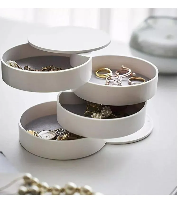 Fashion 4-Layer Rotatable Jewelry Accessory Storage Tray with Lid Birthday Gift