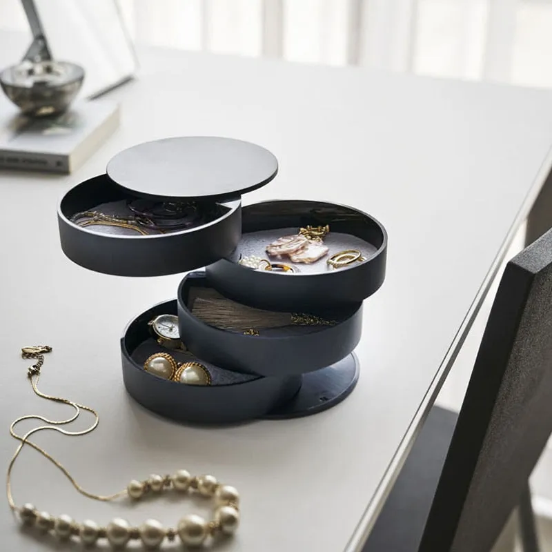 Fashion 4-Layer Rotatable Jewelry Accessory Storage Tray with Lid Birthday Gift