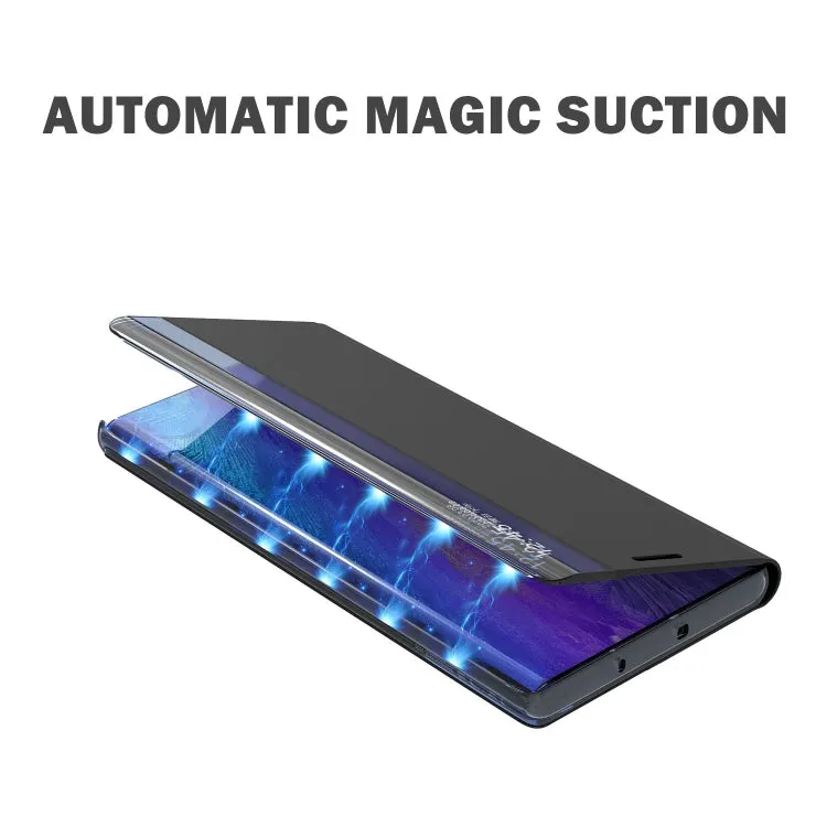For Xiaomi Mi 11 Side Window Display Magnetic Suction Plain Grain Flip PU Leather   PC Case with