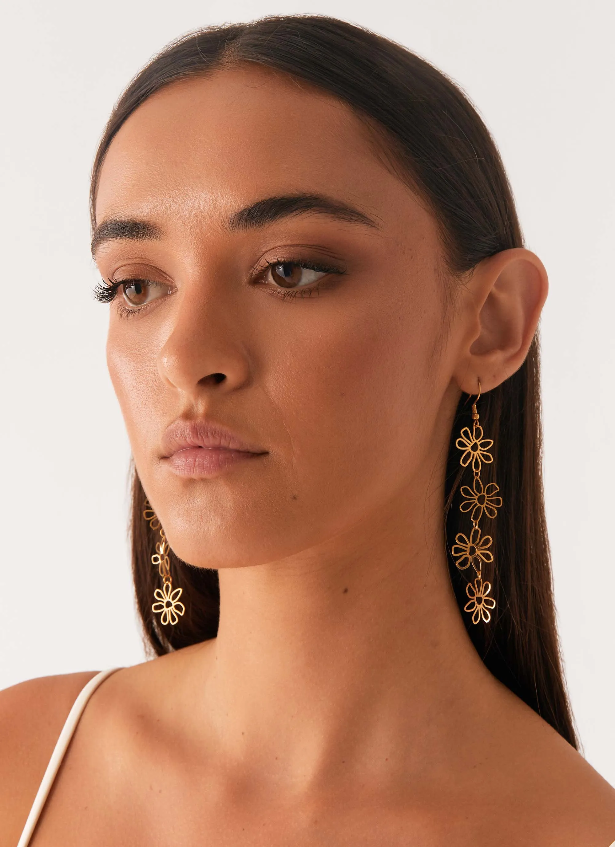 Gardenia Flower Earrings - Gold