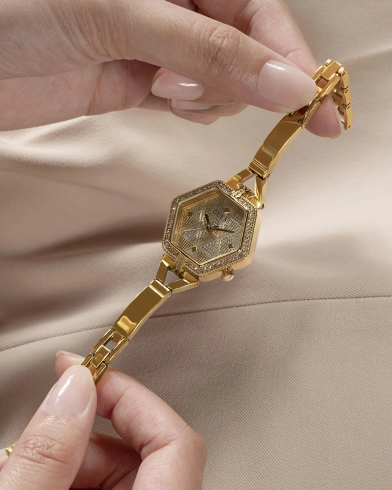 Gold Audrey Glitz Hexagonal Link Watch