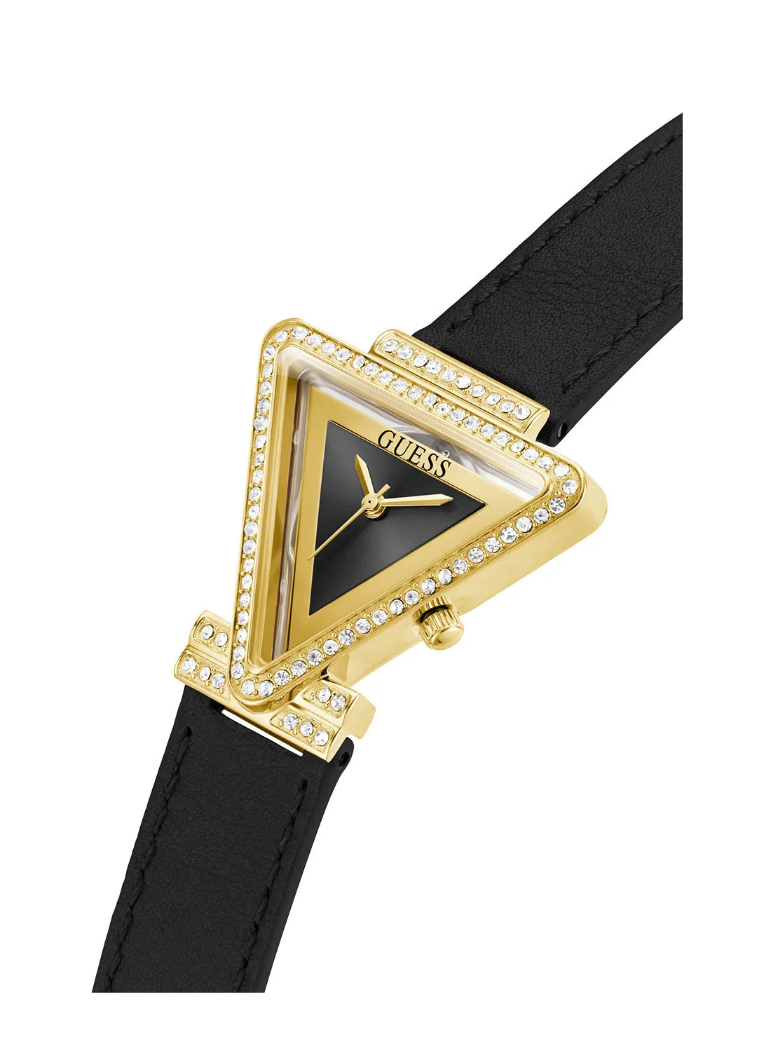 Gold Black Fame Crystal Leather Watch