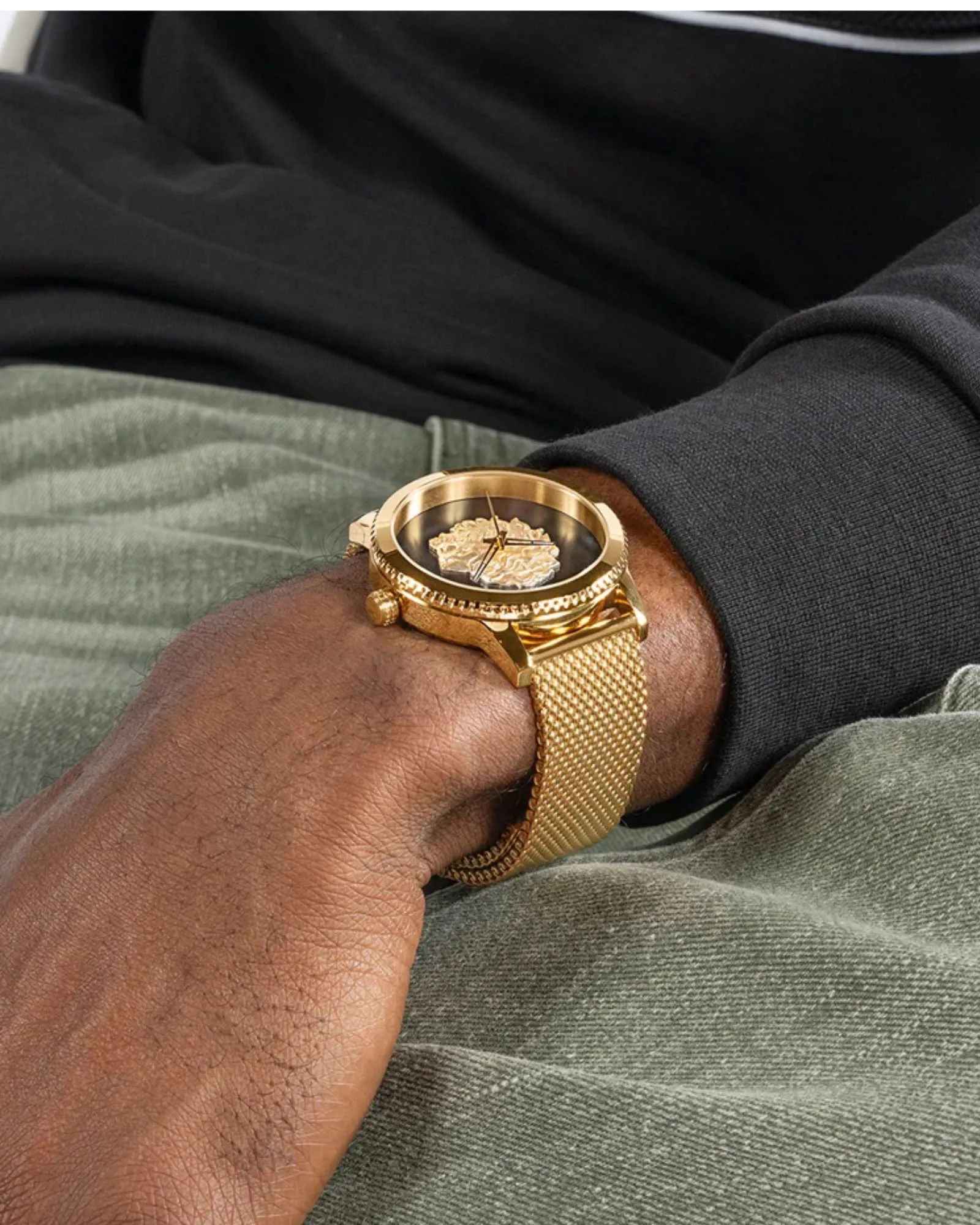 Gold Monarch Black Lion Mesh Watch