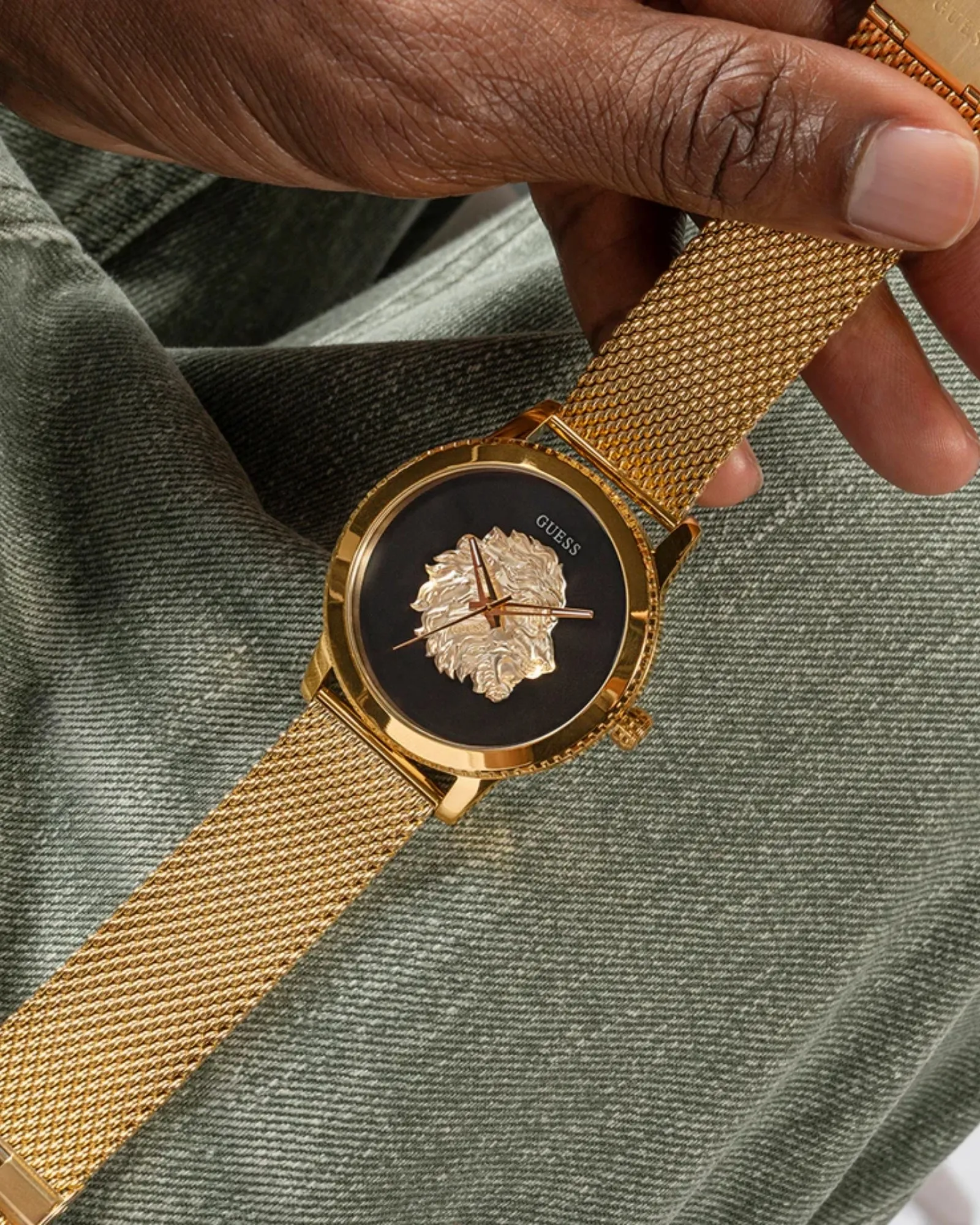 Gold Monarch Black Lion Mesh Watch