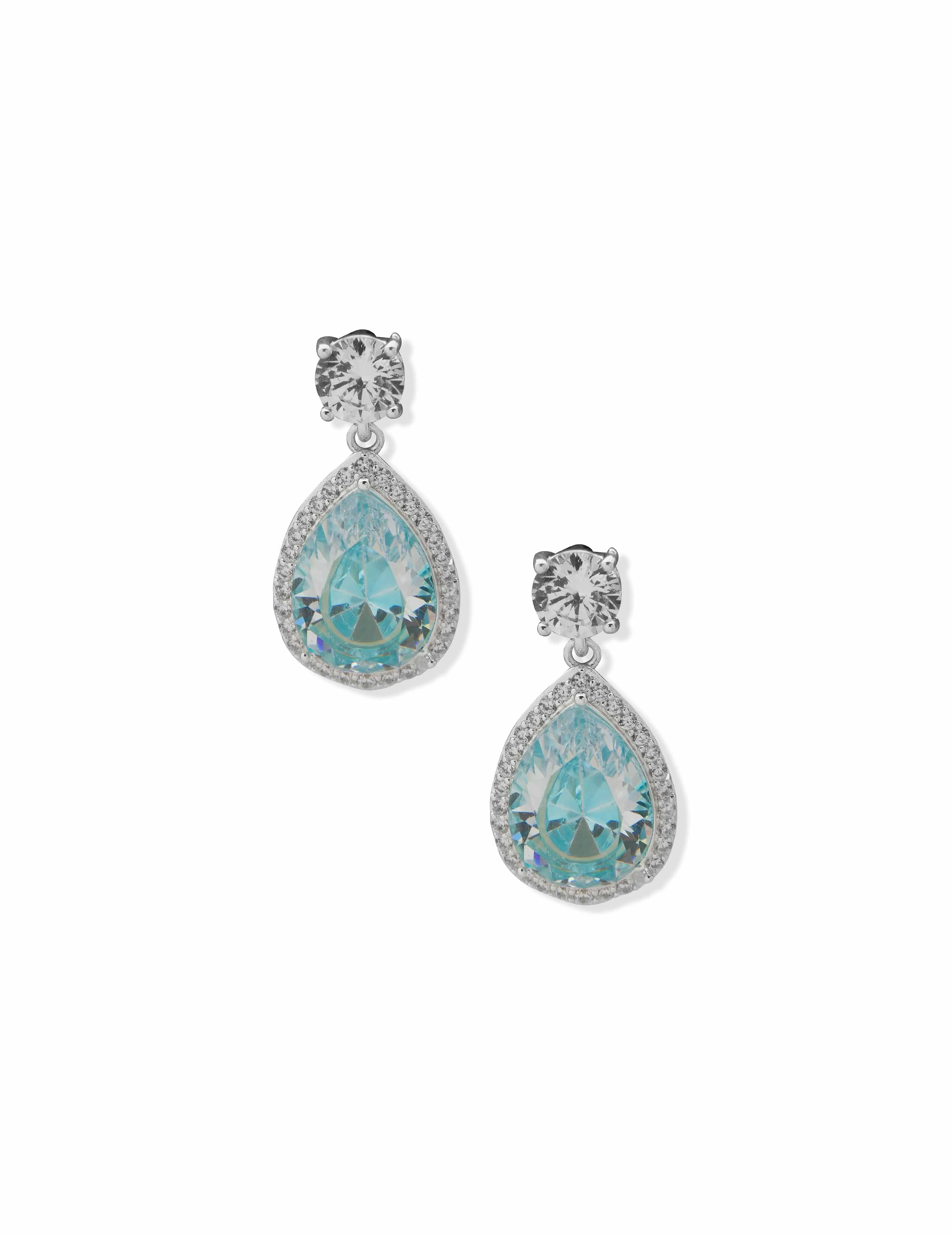 Halo Pear Aqua Stud Earrings