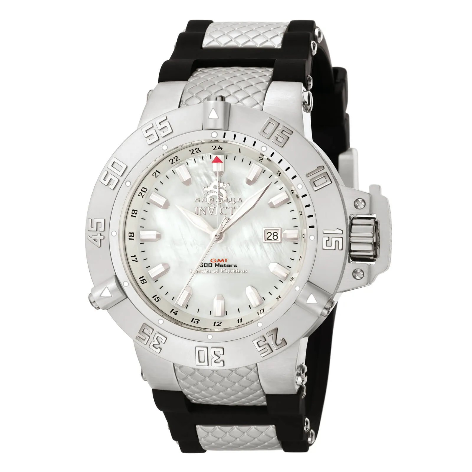 Invicta 0737 Men's Subaqua Noma Black Rubber Strap MOP Dial GMT Dive Watch