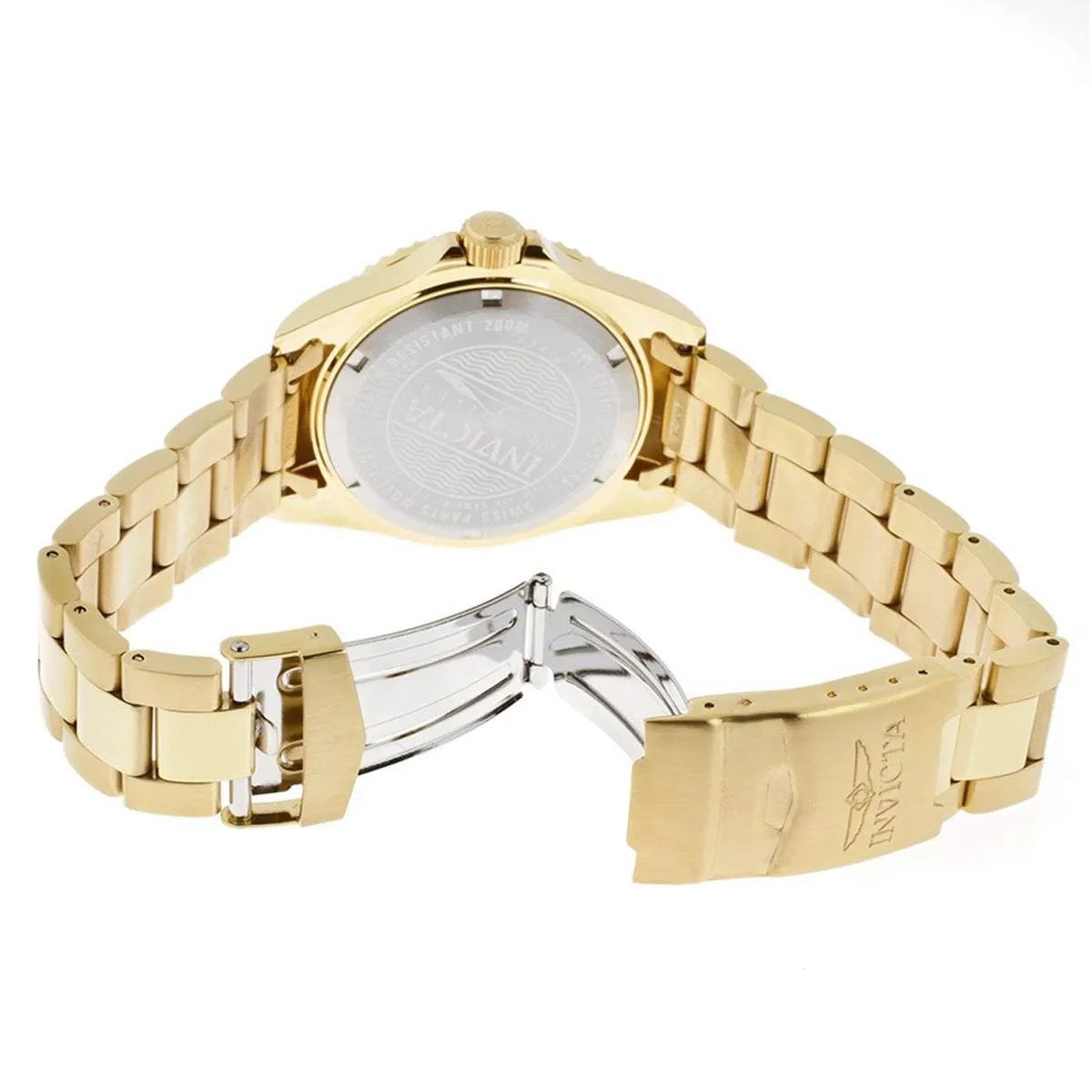 Invicta 12820 Women's Yellow Steel Bracelet Swiss Quartz Pro Diver Diamond Gold Tone Dial Date Watch