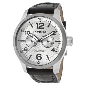 Invicta 13009 Men's I-Force Silver Textured Dial Black Leather Strap Watch
