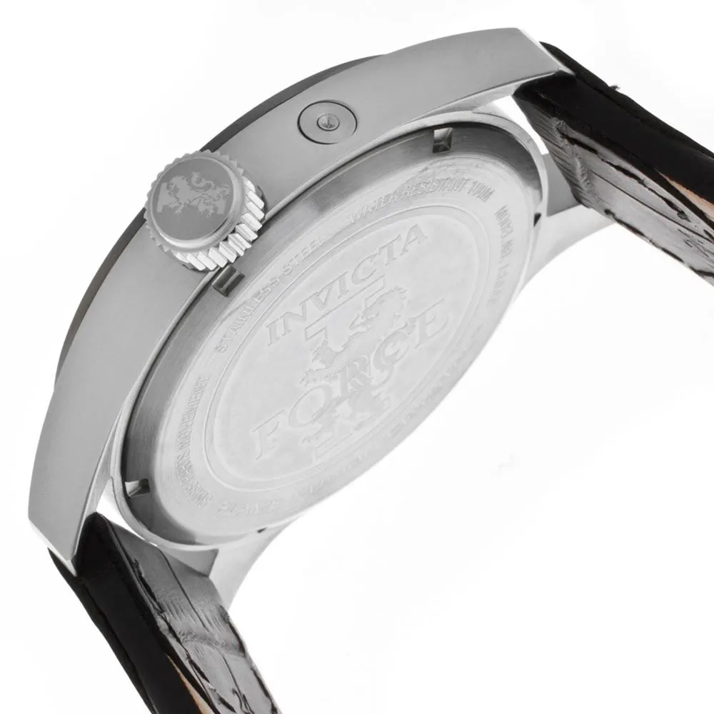 Invicta 13009 Men's I-Force Silver Textured Dial Black Leather Strap Watch