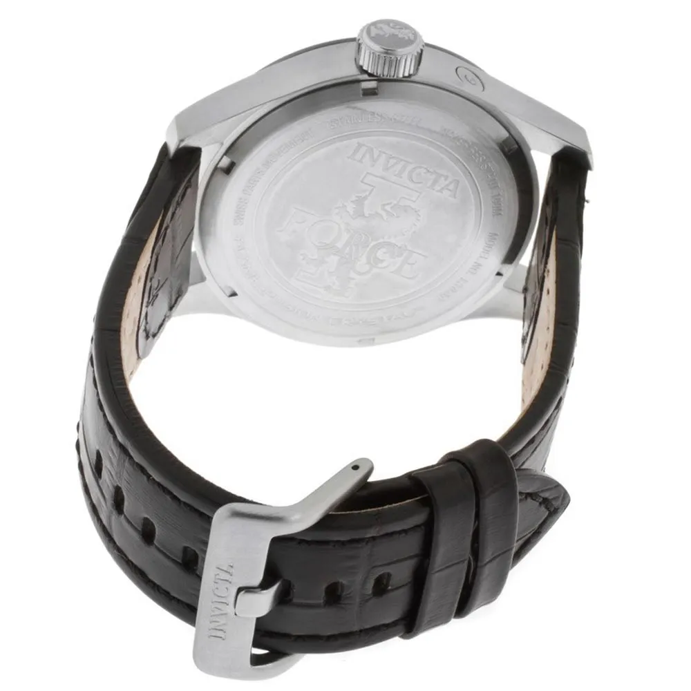 Invicta 13009 Men's I-Force Silver Textured Dial Black Leather Strap Watch
