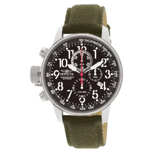 Invicta 1873 Men's I-Force Lefty Black Dial Green Fabric &#38; Leather Strap Chronograph Watch