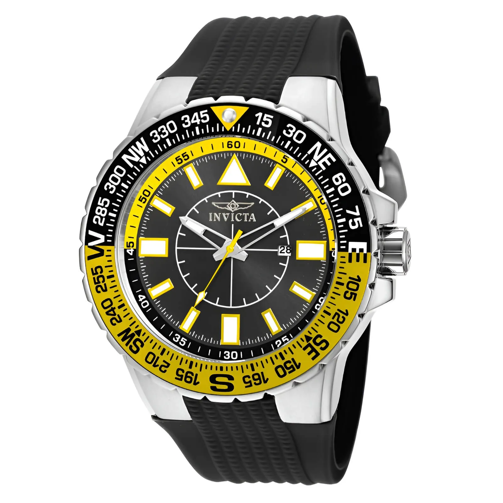 Invicta 19267 Men's Aviator Black Dial Black Silicone Rubber Strap Compass Watch