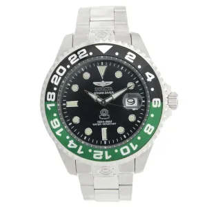 Invicta 21866 Men's Grand Diver Black & Green Accented Bezel Steel Bracelet Automatic Dive Watch