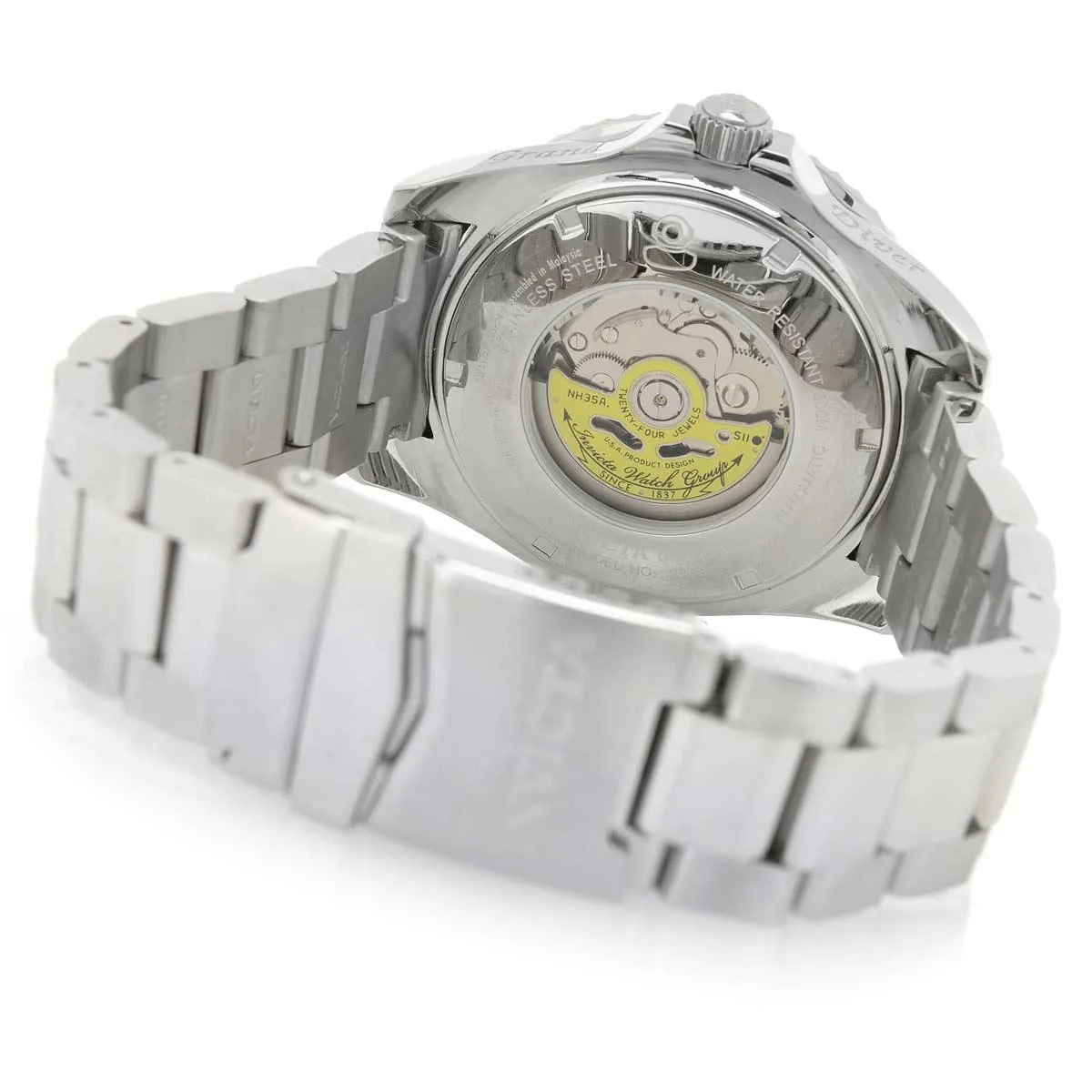 Invicta 21866 Men's Grand Diver Black & Green Accented Bezel Steel Bracelet Automatic Dive Watch