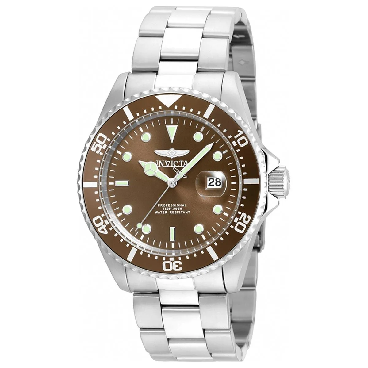 Invicta 22049 Men's Steel Bracelet Quartz Pro Diver Brown Dial Date Watch