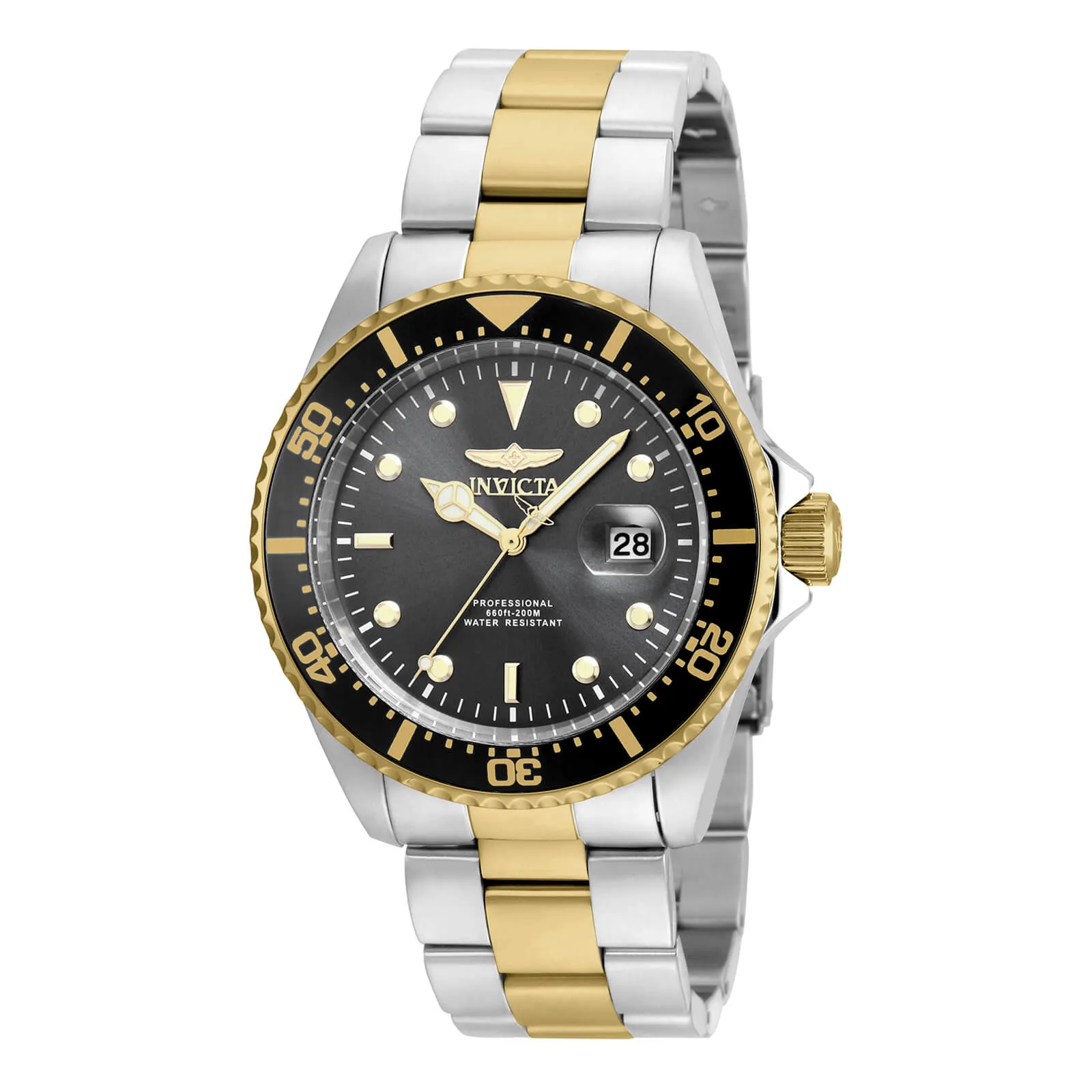 Invicta 22057 Men's Two Tone Yellow Steel Bracelet Quartz Pro Diver Grey Dial Date Watch