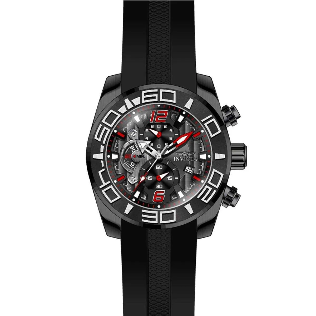 Invicta 22811 Men's Pro Diver Black Dial Black IP Steel Black Silicone Strap Chronograph Watch