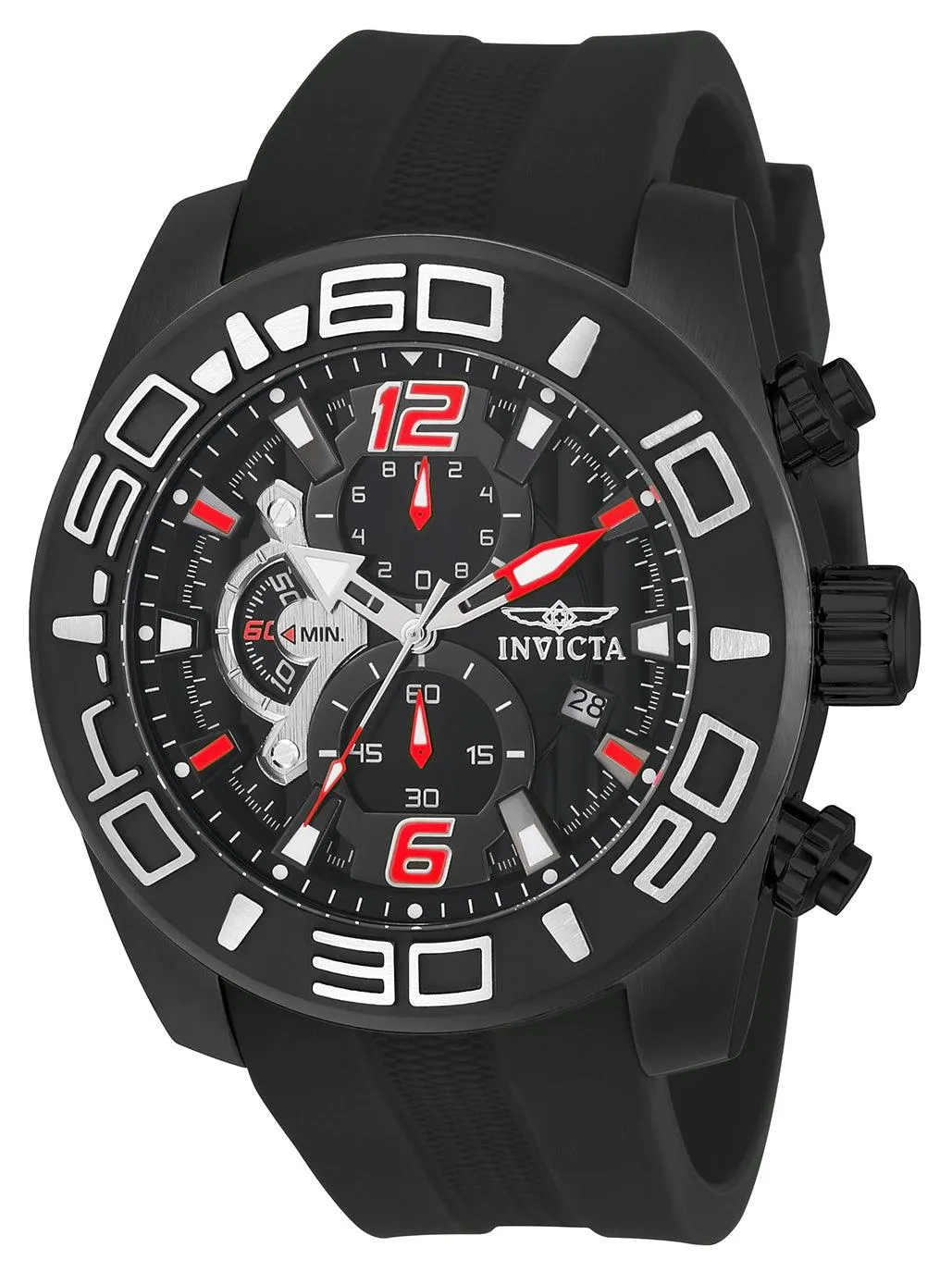 Invicta 22811 Men's Pro Diver Black Dial Black IP Steel Black Silicone Strap Chronograph Watch