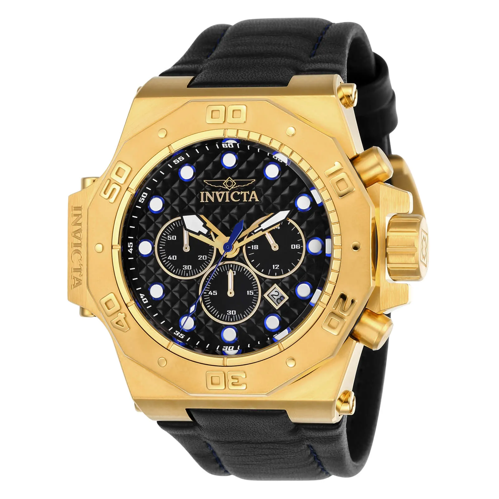 Invicta 23103 Men's Akula Quartz Chronograph Black Dial Black Leather Strap Dive Watch