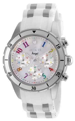 Invicta 24903 Women's Angel Chronograph White Oyster Dial Steel & Silicone Strap Watch