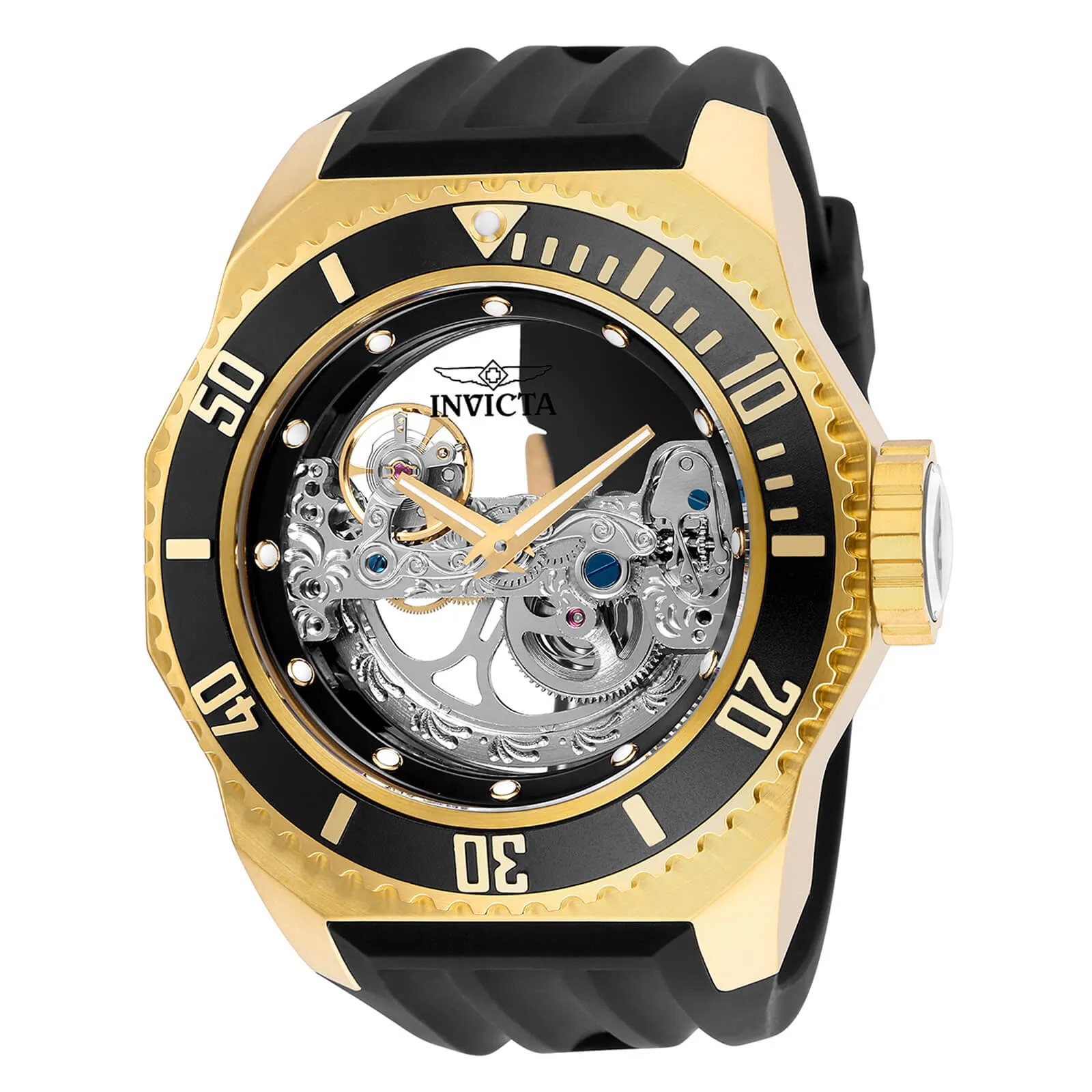 Invicta Men's Automatic Watch - Russian Diver Silver Skeleton Dial Black Band | 25625