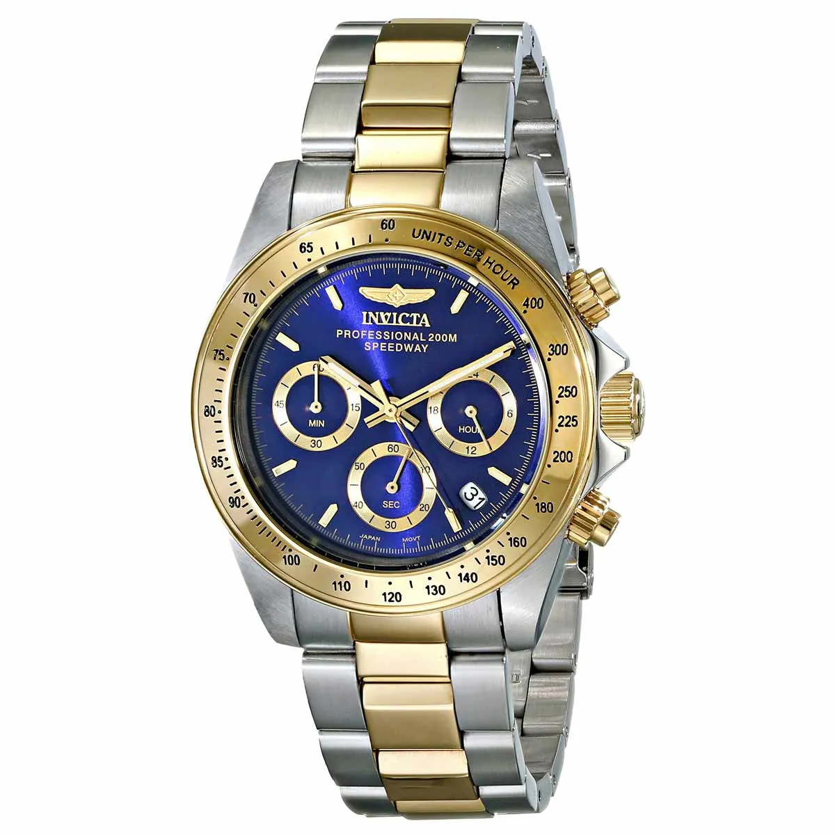 Invicta Men's Chronograph Two Tone Watch - Speedway Quartz Blue Dial Date | 3644