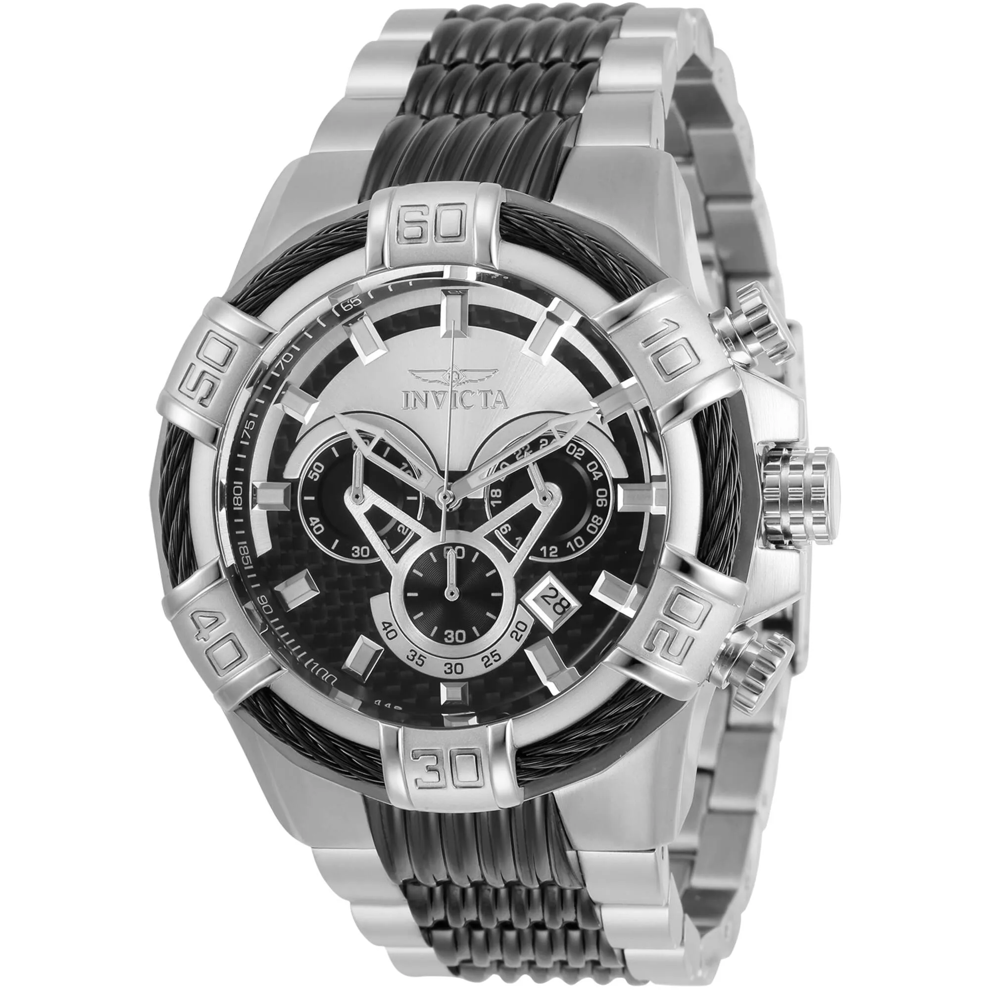 Invicta Men's Chronograph Watch - Bolt Quartz Black and Silver Tone Bracelet | 29569